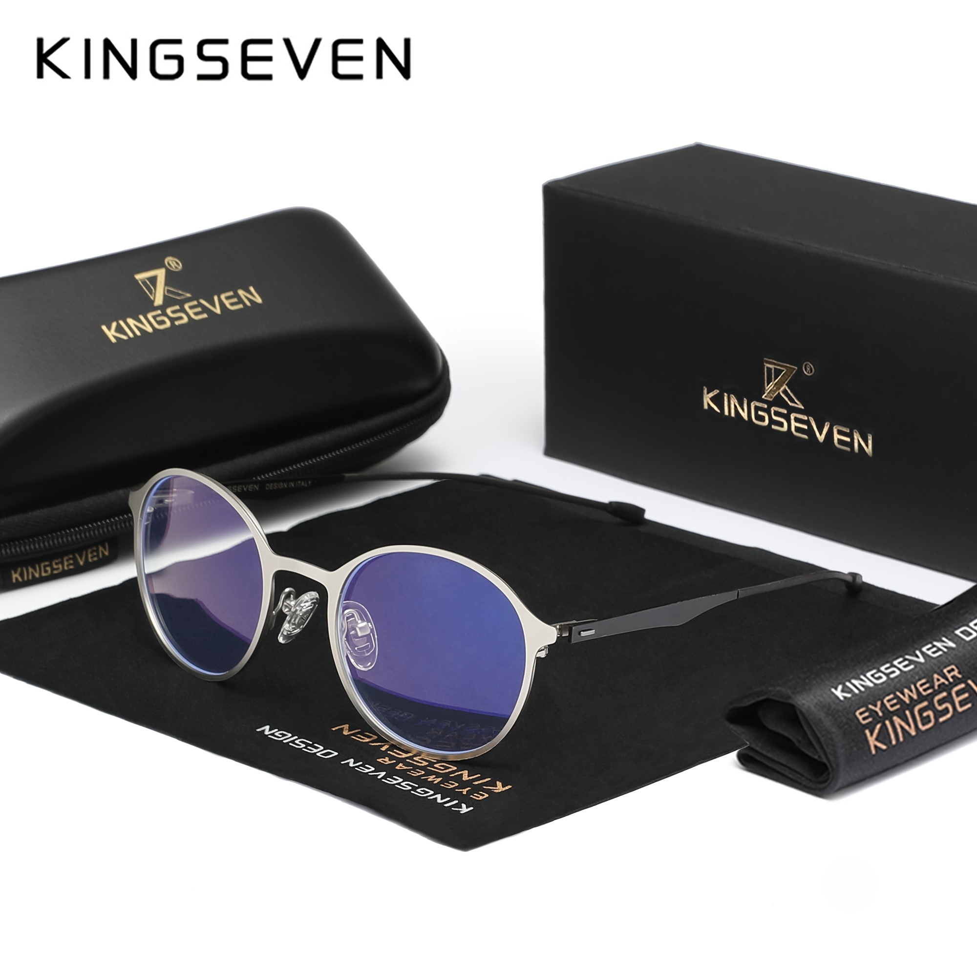Image of Kingseven Lightweight Eyewear With A Titanium Frame, Unisex Design, Featuring Comfortable Spring Hinges, Ideal For Use With Computers, Phones, And Tvs, In 5 Colors, High-quality Clear Lenses