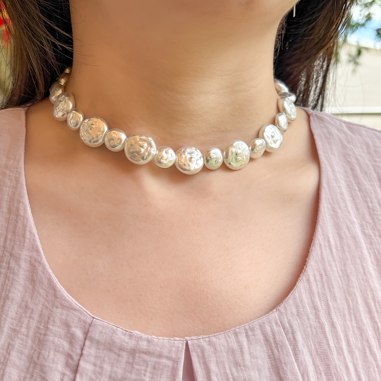 Women's Irregular Baroque Faux Pearl Choker Necklace, Adjustable