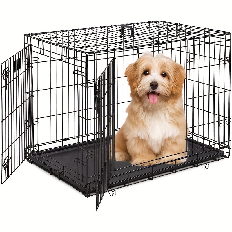 

Dopinmin Dog Crate For Small Dog, Metal Wire Pet Dog Cage For Small Animals Rabbit Indoor Outdoor Foldable Metal Dog Kennel With Divider Panel, Leak-proof Plastic Pan