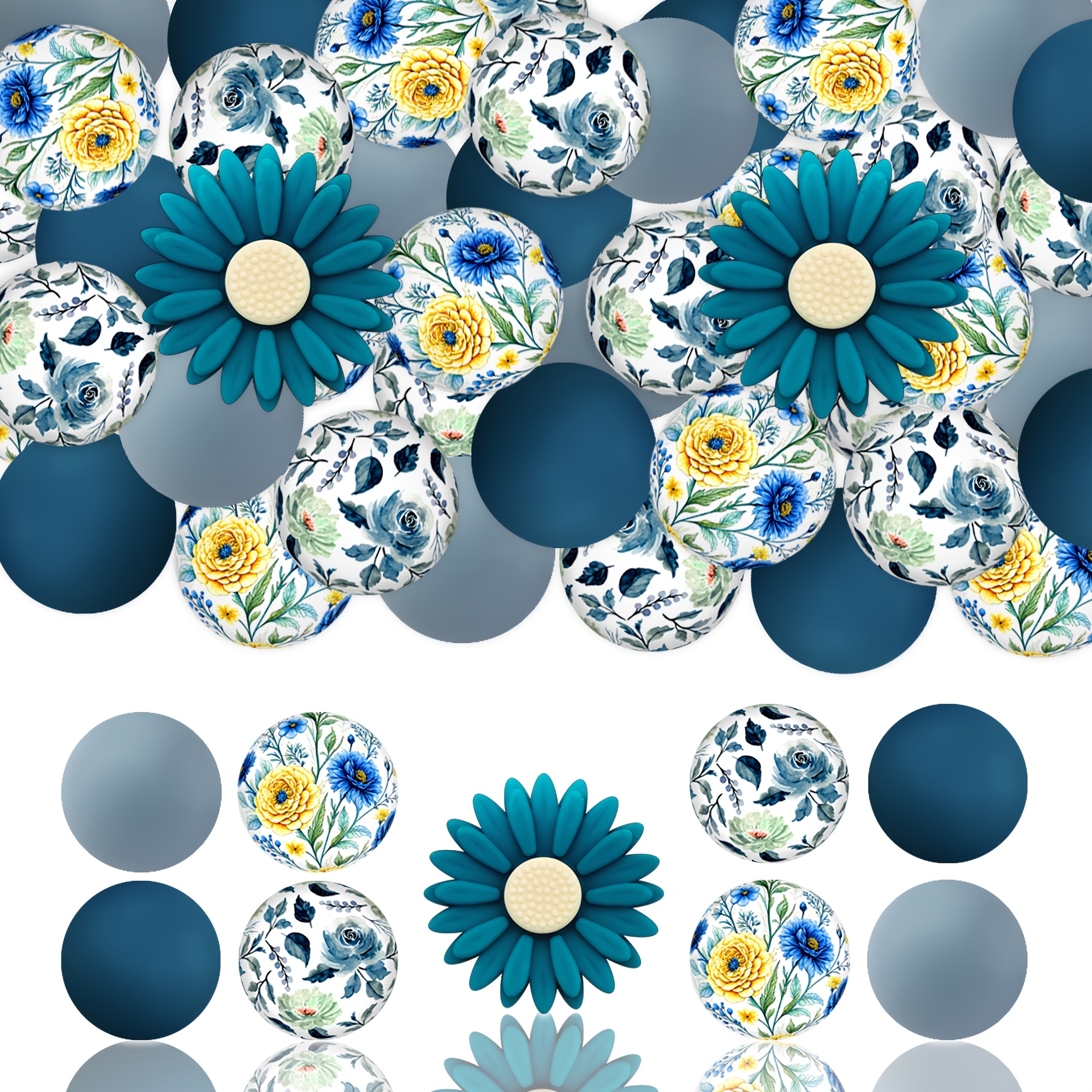TEMU 27pcs Perles, Perles 15Mm en Gros, Perles Thème Marin 3D, Perles , Perles Imprimées en Encre de Fleur , Perles Stylo, Perles en Caoutchouc ,