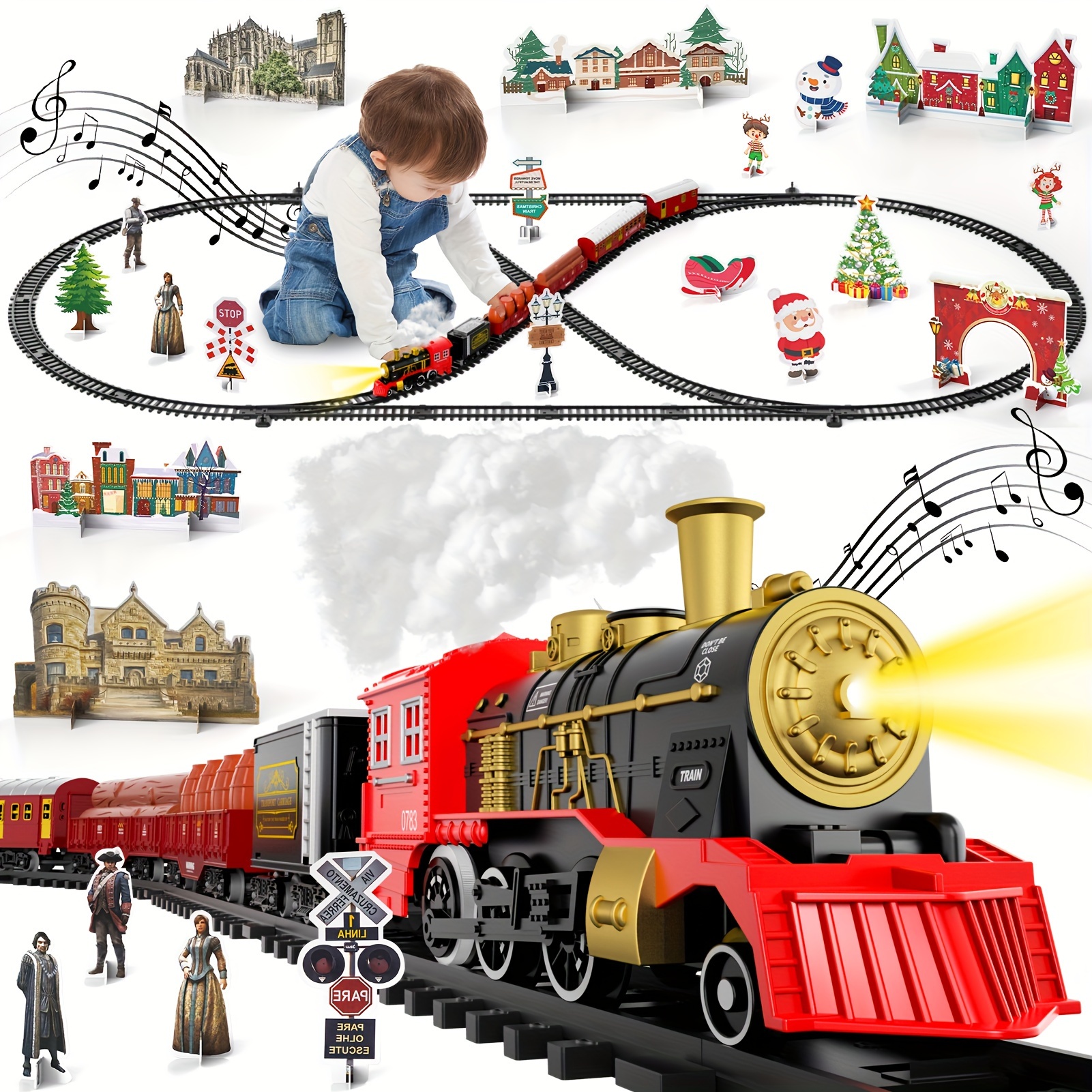 

Set For Kids, Christmas For Kids W/smokes, & 6 Car And 28 Tracks, Christmas Set