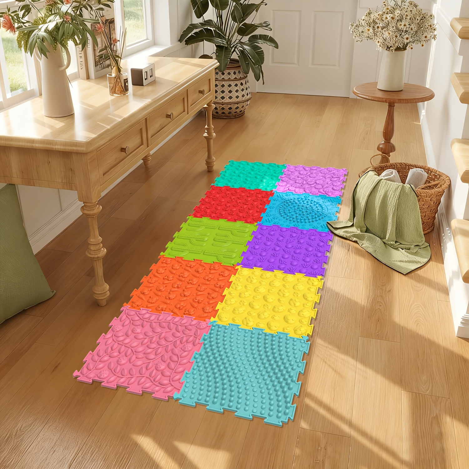 TEMU Washable Interlocking Silicone Floor Mats | Soft, 9.7inch*9.7inch Square Crawling Pads, Yoga Mats, Bath Mats, Foot Massage Mat, For Living Room