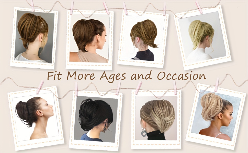   hair bun ponytail extension straight synthetic hairpiece fully short ponytail bun extensions hair accessories elastic easy scrunchie for women details 4