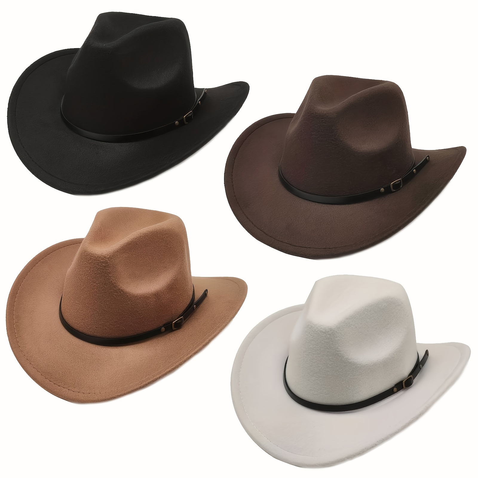 

4- Cowboy/cowgirl Hats - Vintage-inspired Unisex Design With Slim Band - High-quality Woven Polyester Panama Caps - Ideal For Cosplay, Photo Props & Festivals - Machine Washable