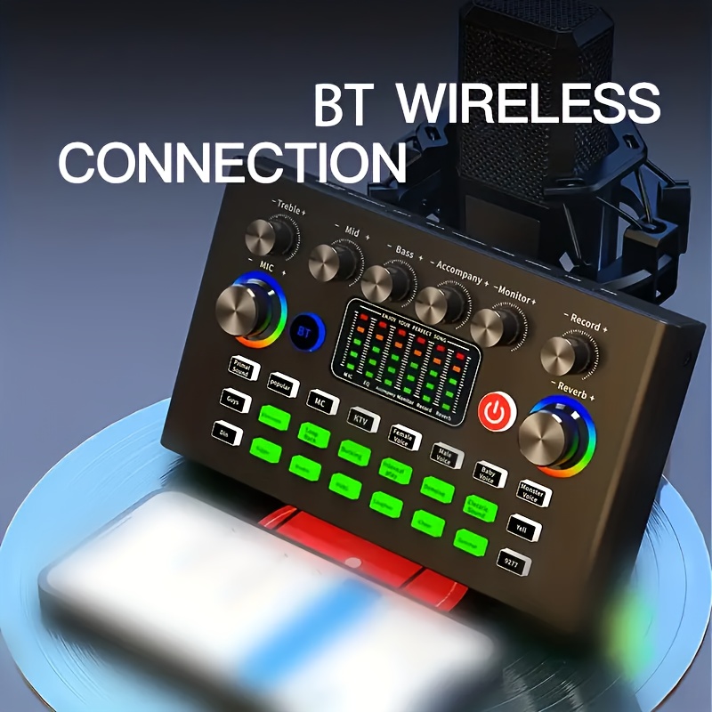  Mezclador de audio de 6 canales con 99 efectos de sonido para  PC, consola de mezcla de sonido portátil con entrada de grabación USB  Bluetooth para transmisión en vivo, podcasting, show