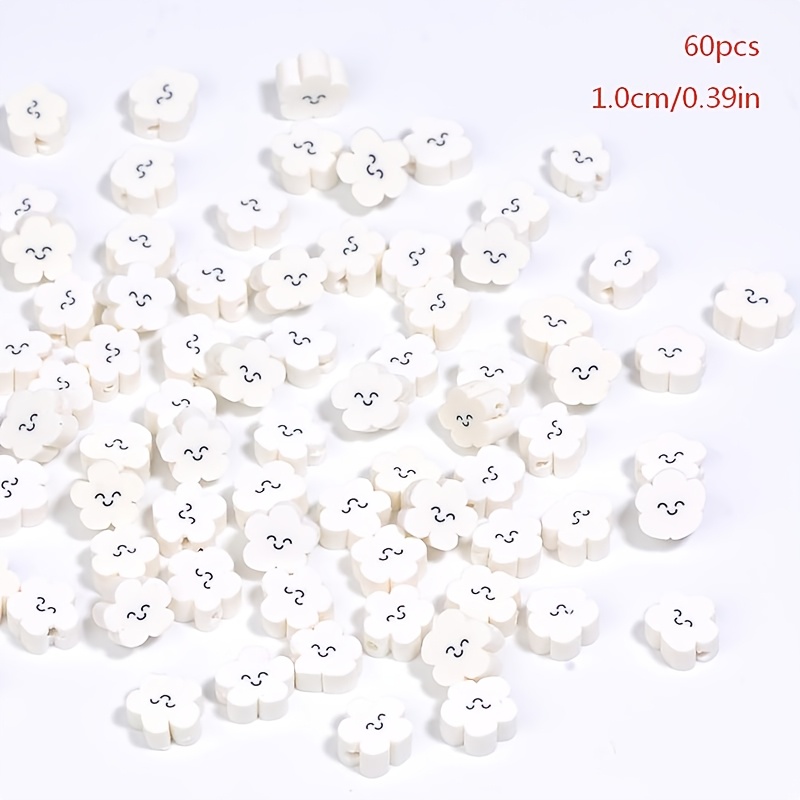 TEMU 60pcs de perles en pâte polymère blanche de fleur de 10 mm pour l'artisanat, , , boucles d'oreilles et chevillières - Fournitures durables pour
