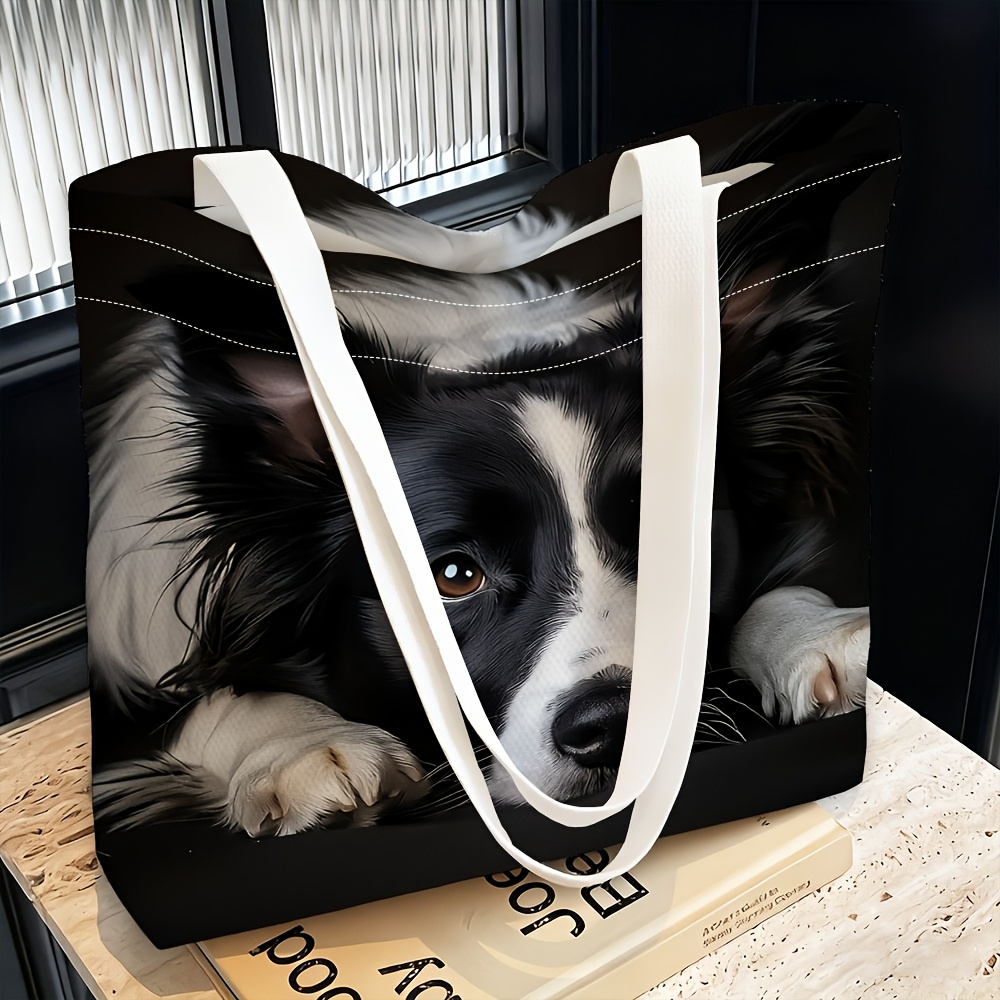 TEMU 1pc, Women's Shoulder Bag With Black And White Border Collie Theme, Multi-functional And Versatile, Tote Bag, Clutch, Evening Handbag, Travel