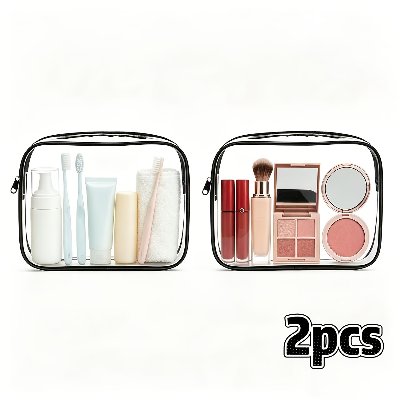 TEMU 2pcs Set Of Transparent Casual Handbags Suitable For Men And Women, Used As Makeup Bag/toiletries Bag/storage Bag Etc. Transparent Small Bags,
