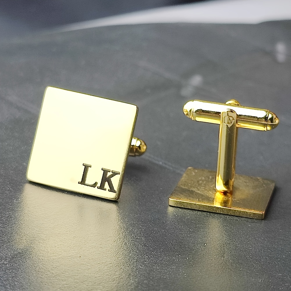 TEMU Custom Initial Cufflinks, Couple Letter Cufflinks, Letter Cufflinks, Personalized Black Printed Geometric Square Cufflinks, Stainless Steel,