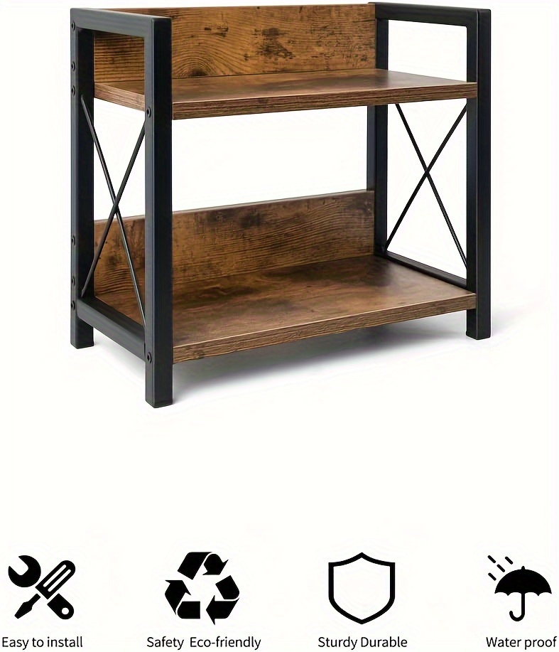 rustic brown 2 tier countertop organizer wood metal spice rack for kitchen coffee station storage shelf with   details 6