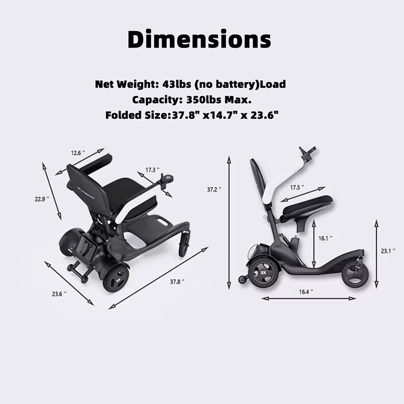 fiber smart electric wheelchair & scooter, 4-wheel travel scooter with 20ah lithium battery, , setup, lightweight foldable for in car trunk Product details 10