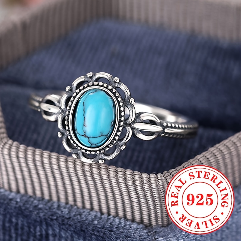 Vintage S925 Sterling Silver Ring with Turquoise
