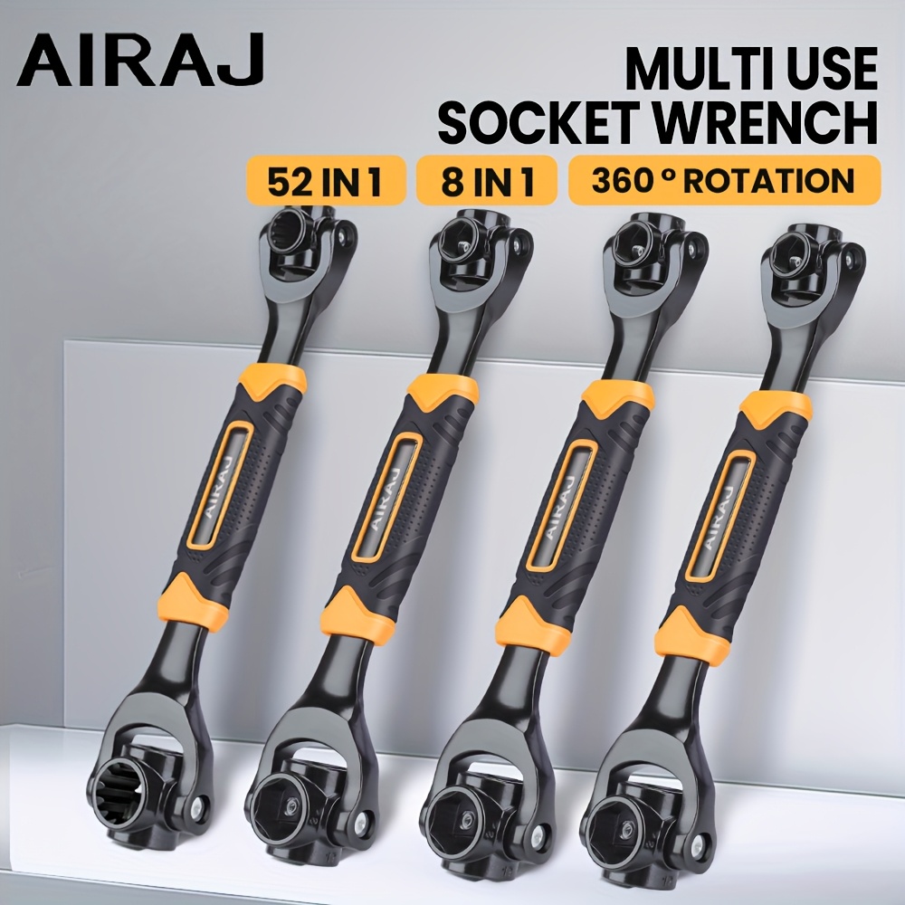 TEMU Airja /52-in-1 Socket Wrench, A Versatile With A Rubber Grip, Features -degree Rotating Head Suitable For Standard Sizes, Ideal For Automotive Repairs And