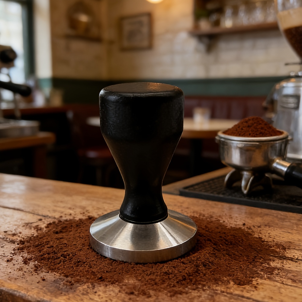 TEMU Pisacafé de acero inoxidable 304 de 51 mm/58 mm, para café en polvo con mango de madera , accesorios de herramientas de café, utensilios de