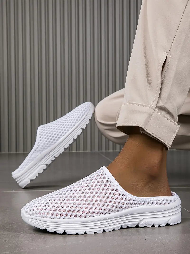 mens solid slip on hollow out casual shoes mesh breathable lightweight slippers for outdoor fishing walking details 1