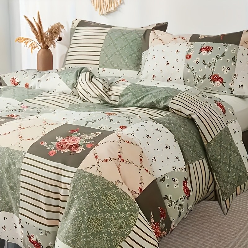 TEMU 3-teiliges Bettbezug-Set mit grünem Blumenmuster