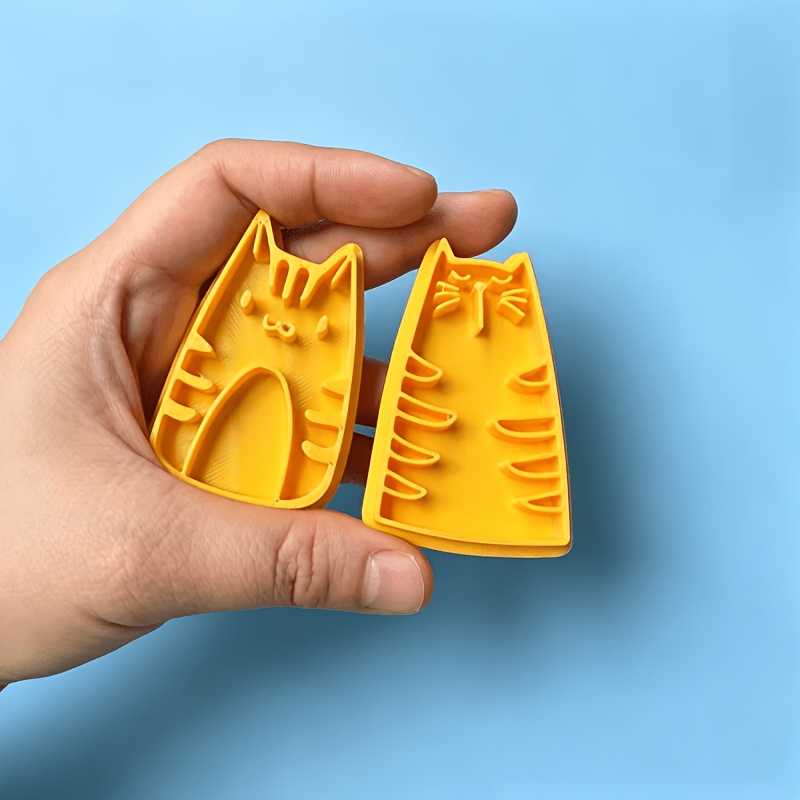 Image of 2pcs Large-sized Fat Cat-shaped Clay Stamp Mold Set, 6.1cm/2.4in And 6.3cm/2.48in, 3d Printed, Made Of Plastic, Bohemian Style, For Diy Handmade Gift Crafts Such As Ceramic Plates And Ceramic Cups