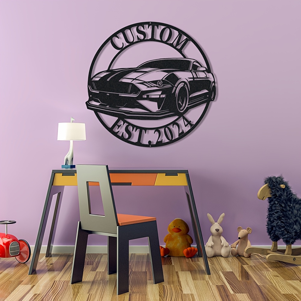 TEMU Customizable Iron Race Car Metal Wall Hanging, Metal Wall Art, Custom Name Garage Sign, Suitable For Doors, Living Rooms, Outdoor Patios, And