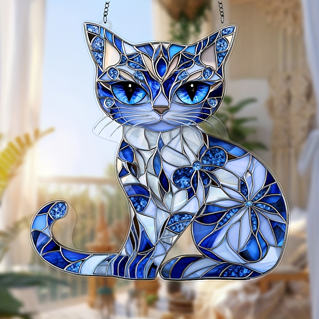 

2d Flat 1pc-2d Flat - Blue And White Cat Acrylic Light , For Cat Lovers, Suitable For Windows, Car Mirrors, Walls, Gardens, , Bedrooms, Offices, Kitchens, And Outdoor Spaces.