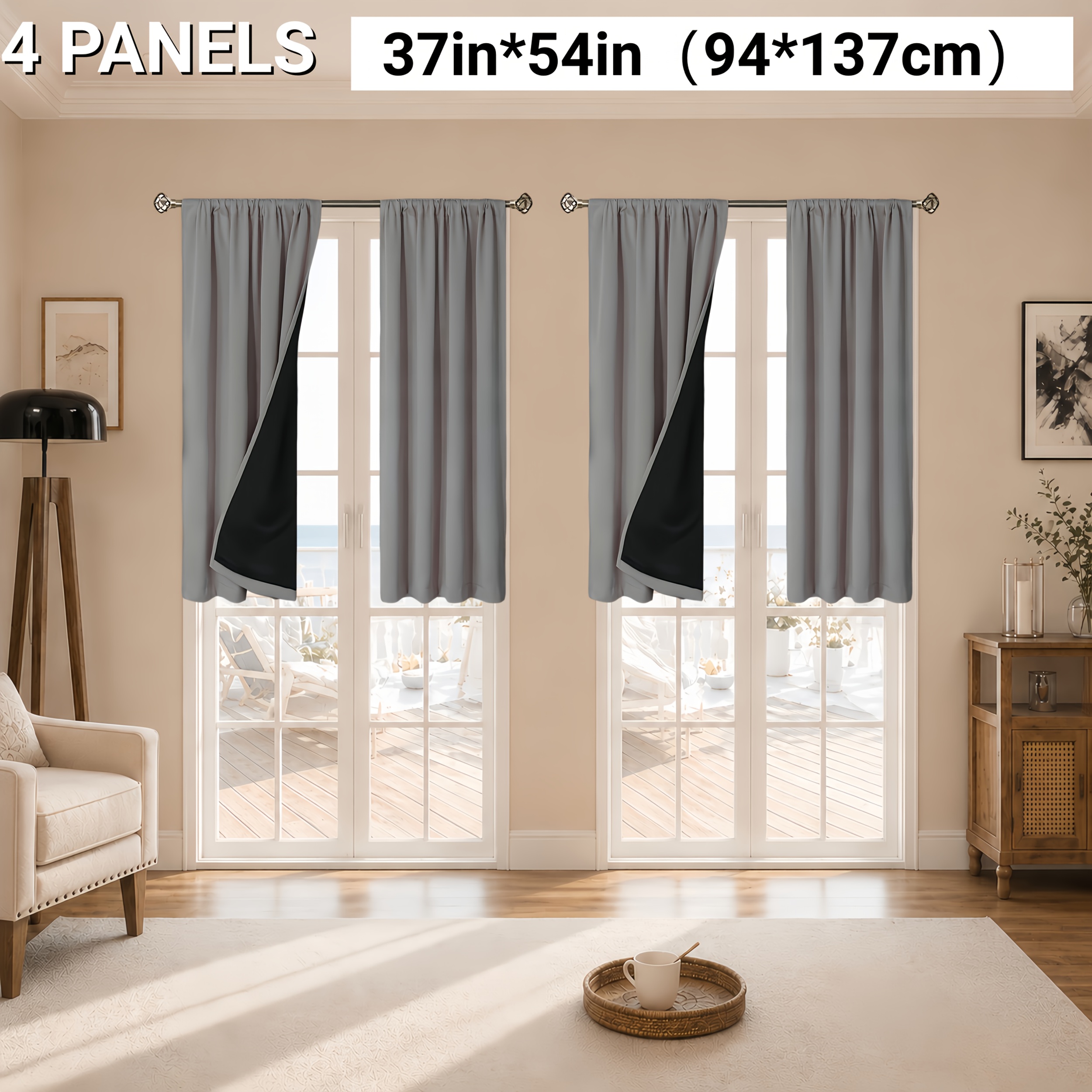 TEMU 4pcs, Rideaux occultants 100% - Couleur unie moderne, à ourlet pour tringle avec doublure revêtue pour salon, bureau, chambre à coucher -