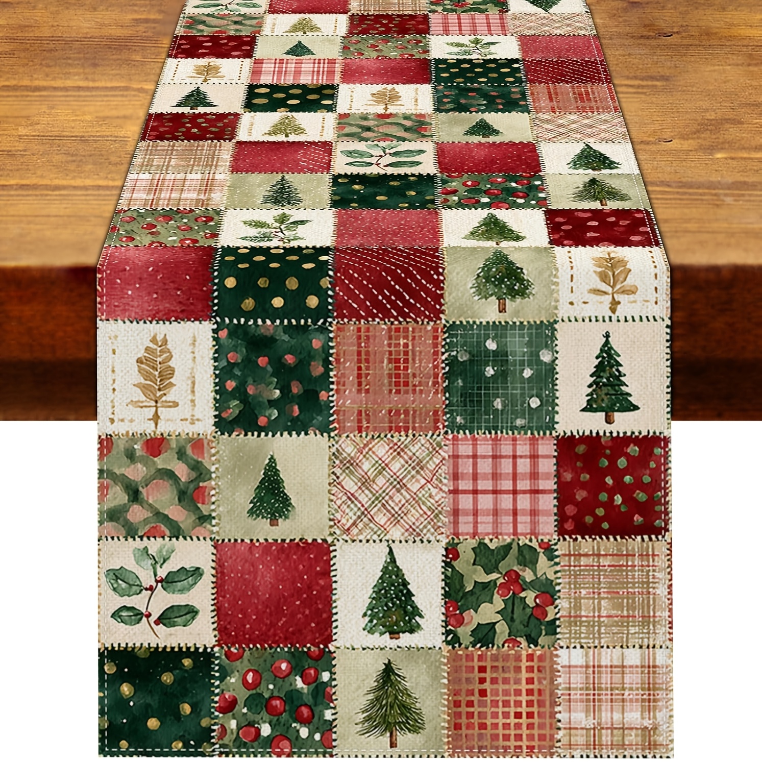 TEMU 1pc, Christmas Table Runner Vintage Holiday Party Decorations 13 X 36, 13 X 48, 13 X 72, 13 X 108