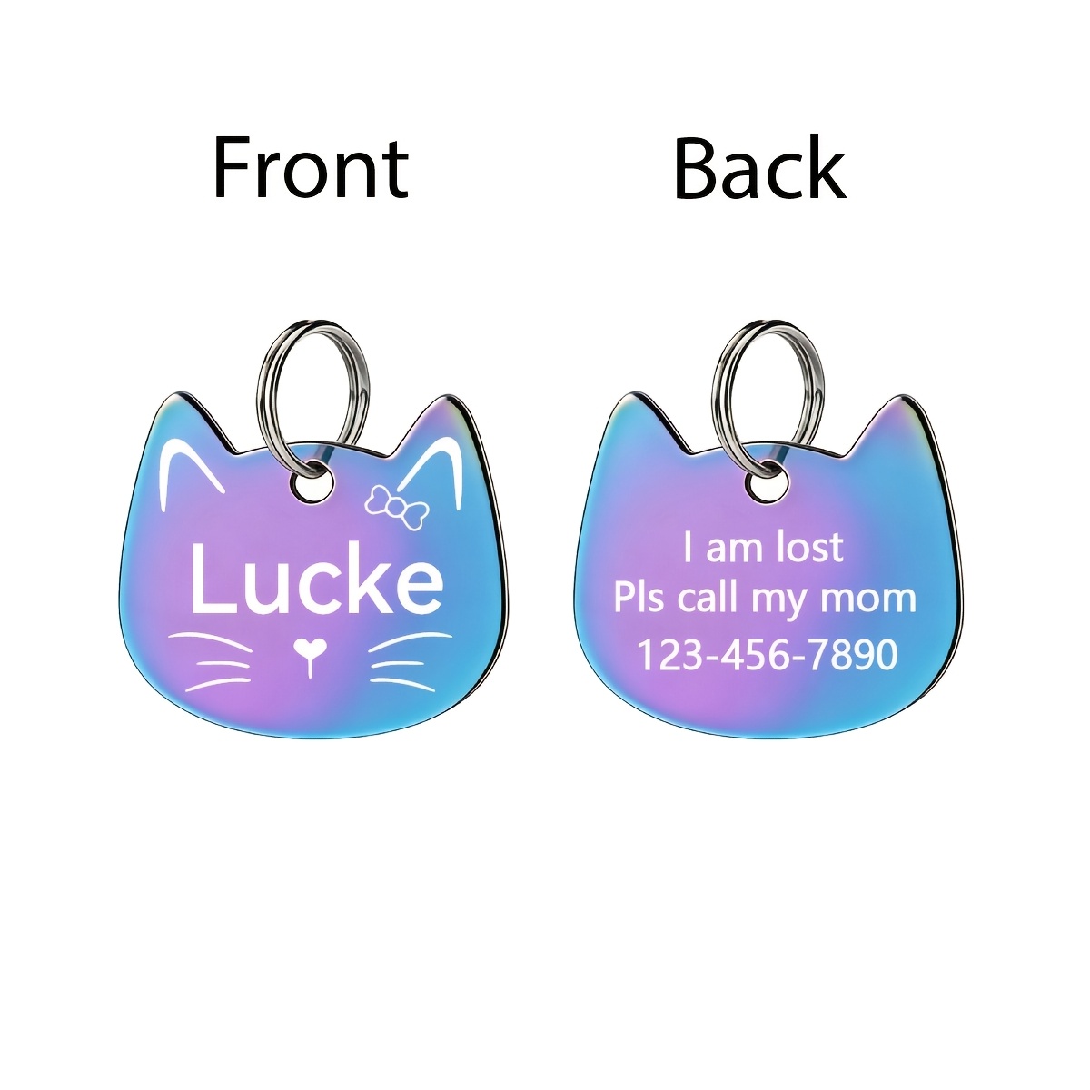 TEMU Customizable Cat Id Tag, Engravable Font And Patterns, 6 Colors Available, Cat Accessory, Collar Pendant Ornament