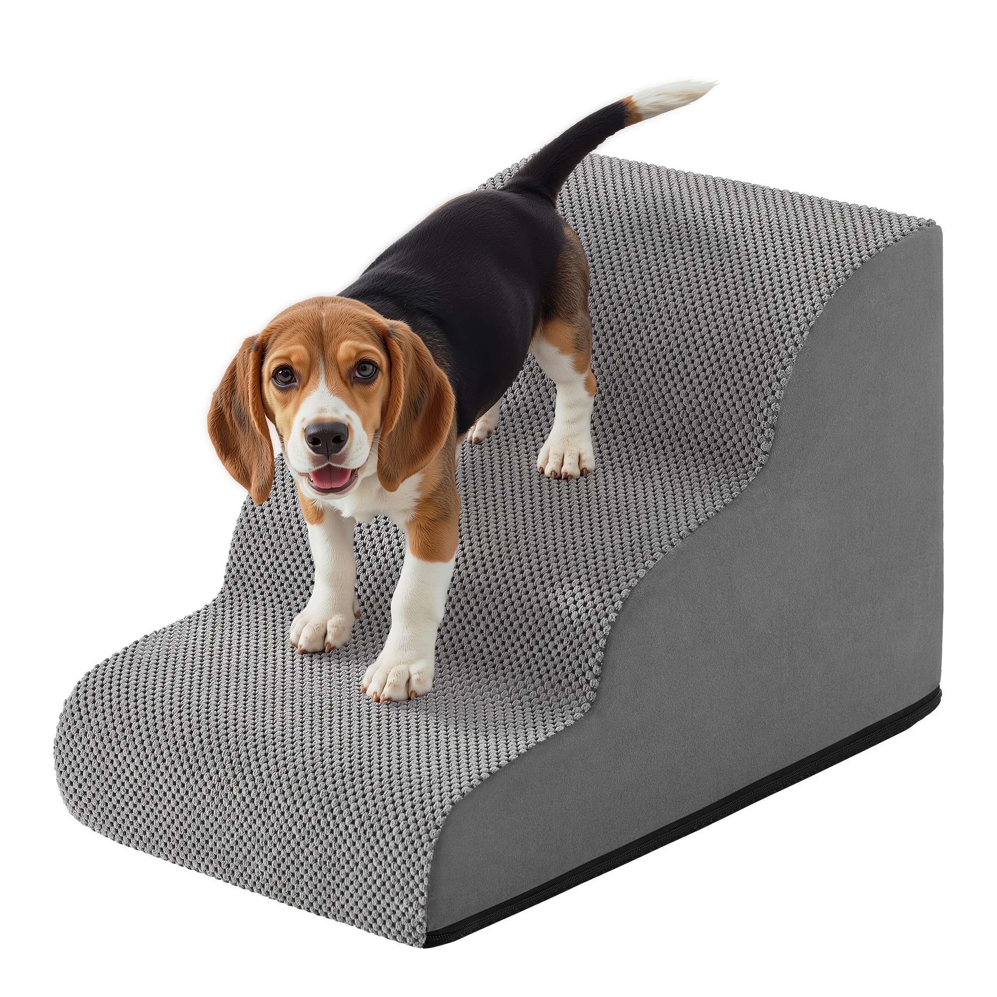 Artikelbild hundetreppe, 2/3/4 stufen, waffelkordel, haustiertreppe, für bett, sofa, rutschfest, geringe neigung, abnehmbarer, waschbarer bezug, griff