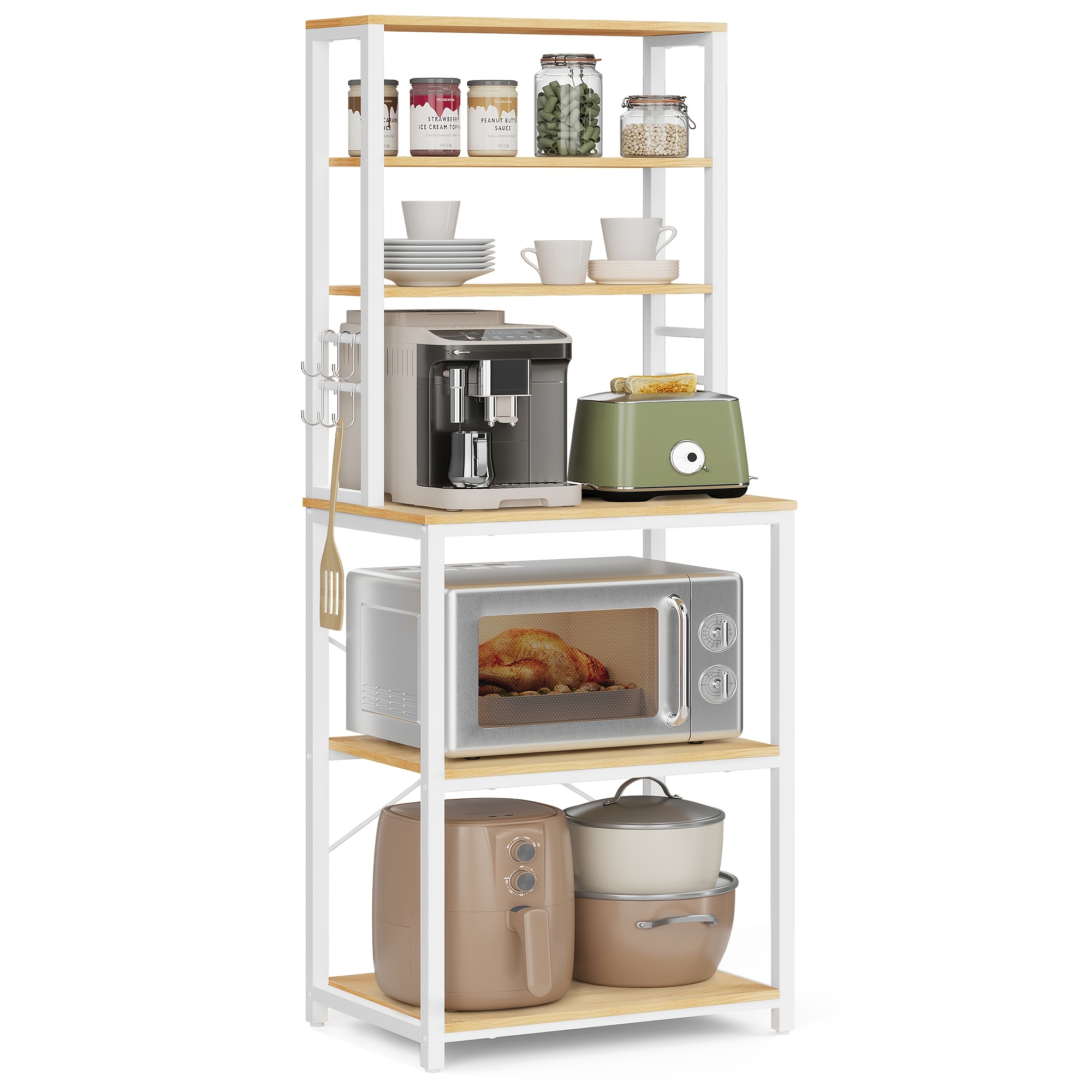 TEMU Kitchen Shelf, Standing Shelf For Kitchen, Microwave Shelf, Standing, 6 Shelves And 6 Hooks For Microwave, , , 40 X 60 X 167cm