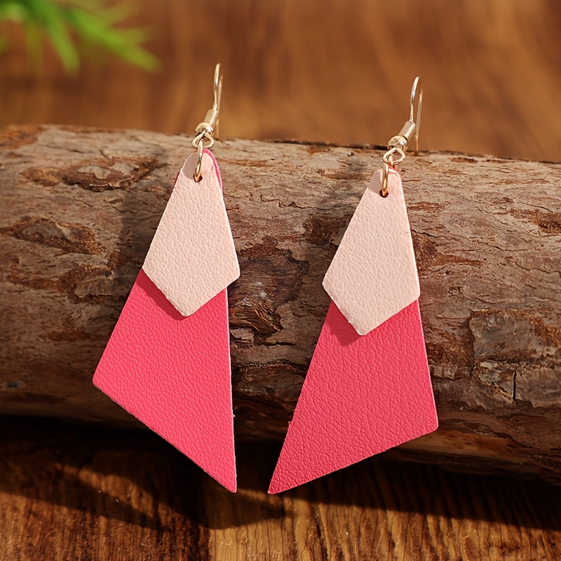 Women's Double-layer Rose Pink PU Leather Earrings
