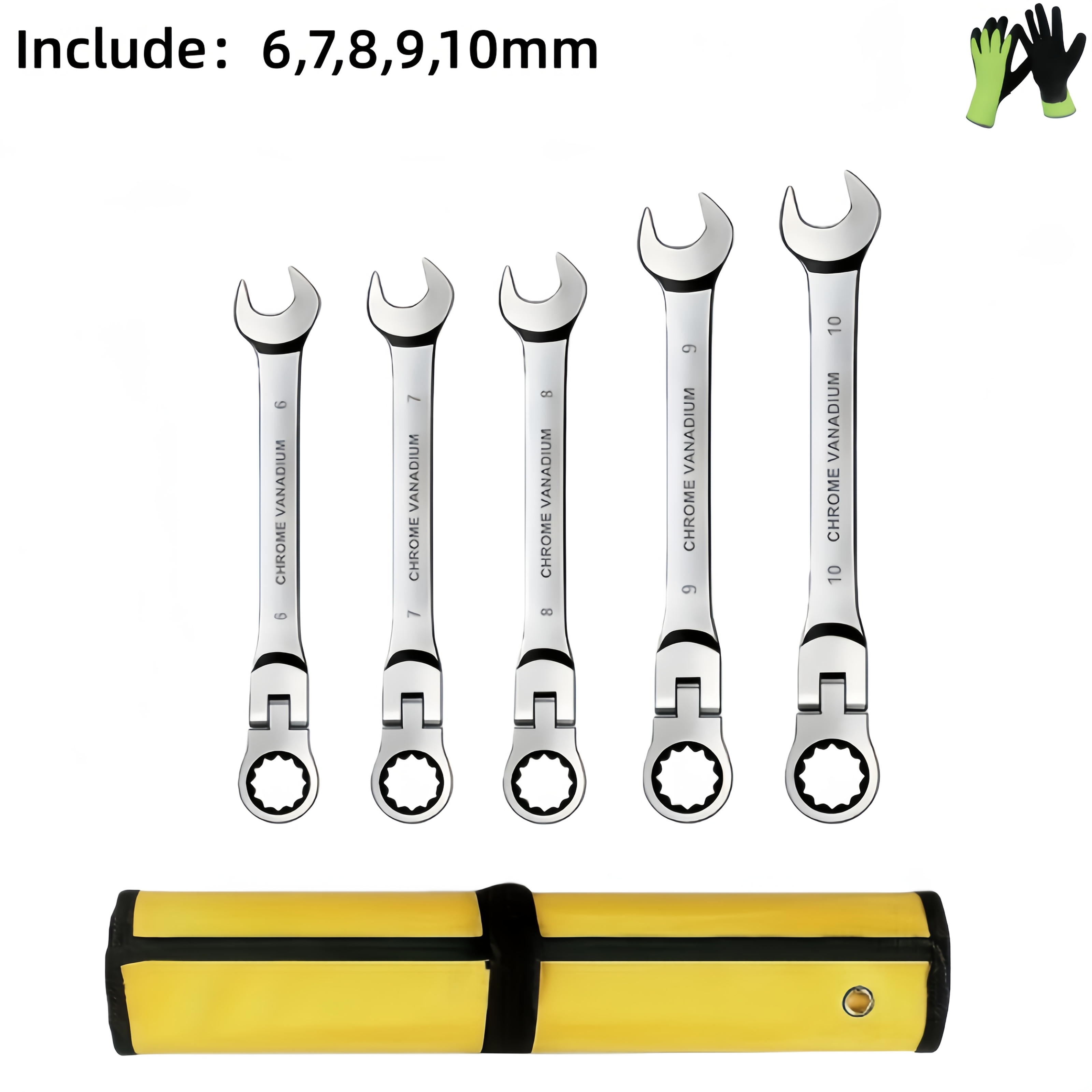 TEMU 5pcs Double-head Flexible Ratchet Wrench Tool Set, Double-head Quick Wrench Set, Metric, 6-10mm, 72-tooth, Ratchet Wrench Set With Storage Bag,