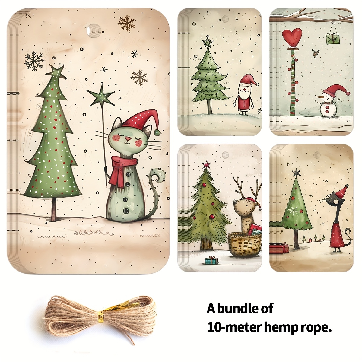 Image of 50pcs Vintage Christmas Tree Gift Tags -ephemera For Junk Journals Card Making Supply, Classic Pinup Illustrations, Suitable For Gift Wrapping, Decor, Tree Ornaments, New Year Party, Etc