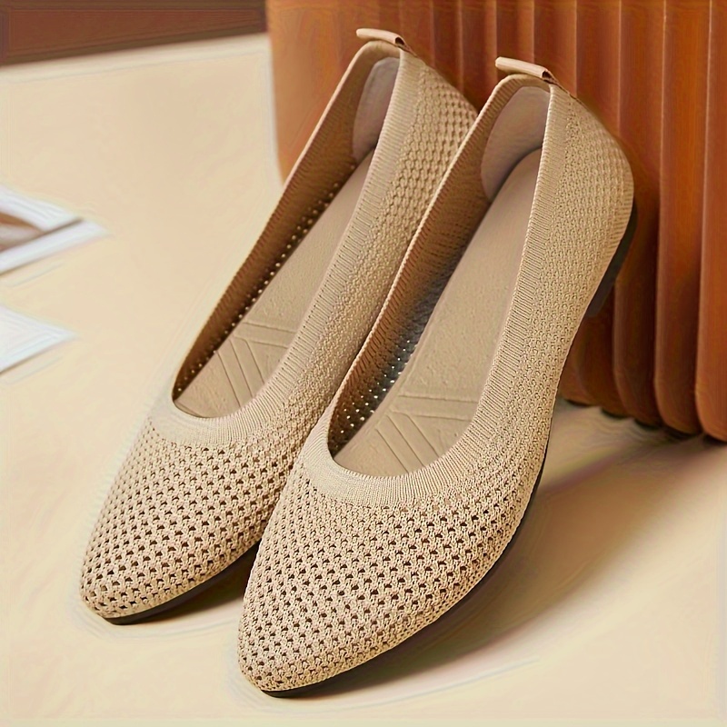 

Women's Solid Color Flat Shoes, Breathable Flying Woven Slip On Shoes, Lightweight & Comfortable Shoes