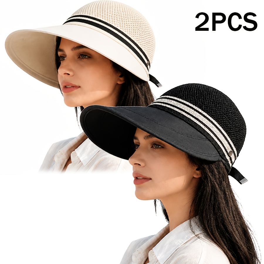 2pcs Women's Sun Hats, Beach Hats, Outdoor Sports Hats, Cycling Hats, Wide Brim Sun Hats For Daily