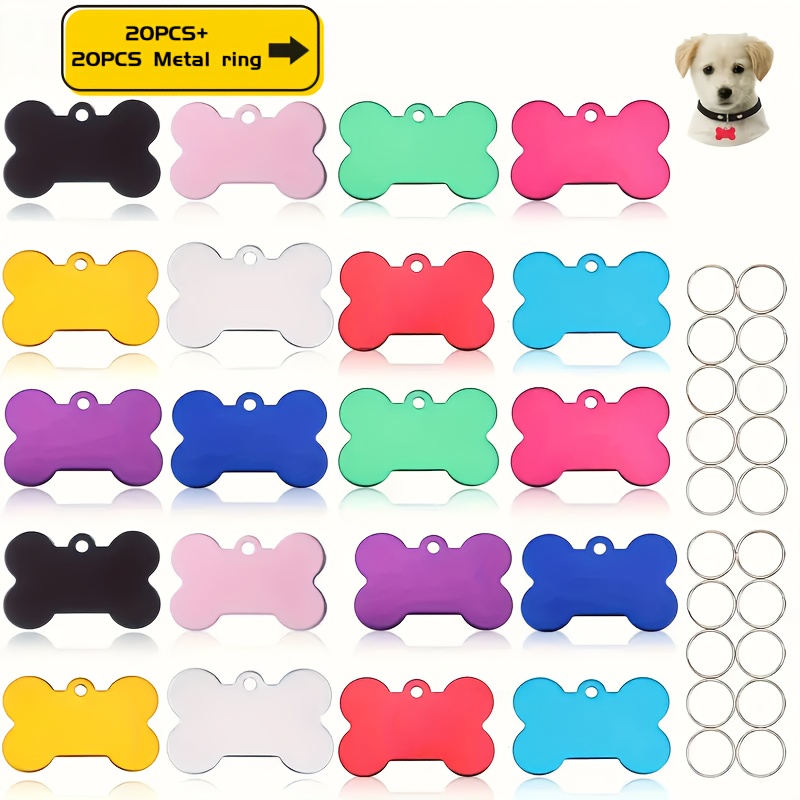 

Purchase A Set Of 20 Blank Pet Tags For Engraving 38mm Aluminum Bone Shape Name Tags, Aluminum Alloy Material Double-sided Phone Number Tag Pendant, 10 Colors For You To Use