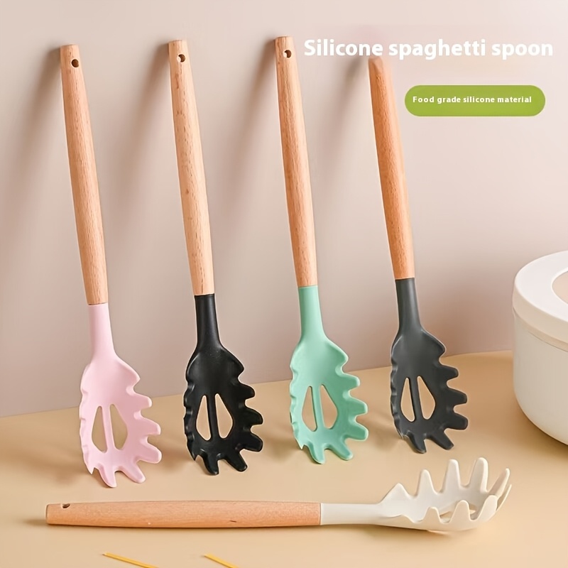 

Wooden Handle Silicone Powder Claw Italian Powder Kitchen Soup Powder Noodle Ladle Household Kitchenware Pot Powder Claw Silicone Kitchenware