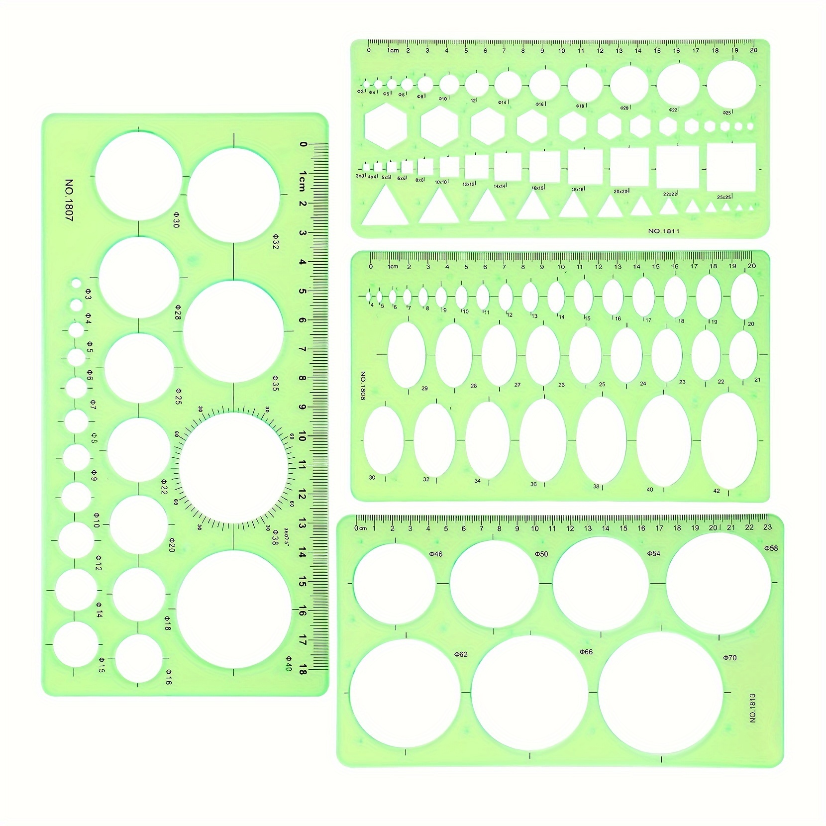 

4pcs Plastic Drawing Templates Set, Clear Scale Measuring Ruler Stencils With Rounded Corners For Drafting & Digital Drawing