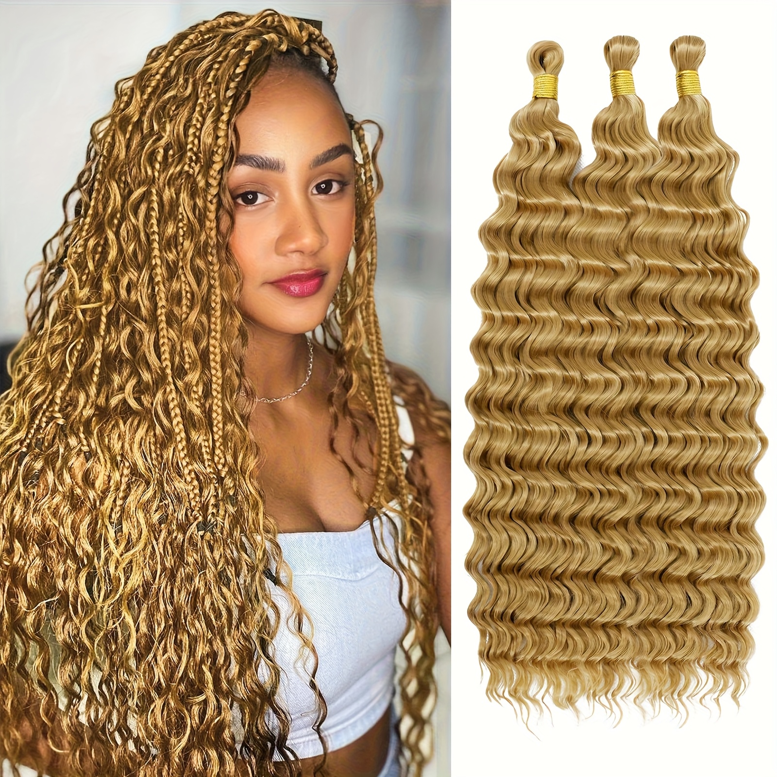 3pcs 18 inch deep wave crochet braids hair extensions knotless synthetic curly hair for boho braids dreadlocks twists clip in or sew in volume length for women daily wear boho curls Product details 1