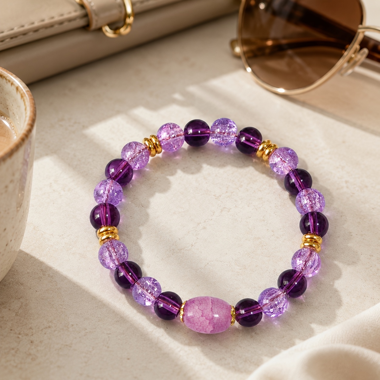 Natural Stone Purple Agate Texture Bracelet, Unisex Gift