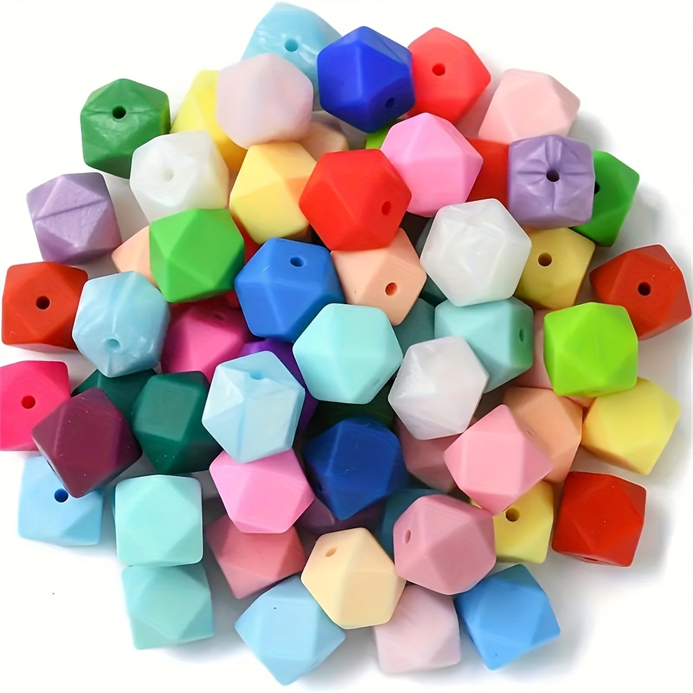 

50pcs Colorful Silicone Beads For Making And Crafts Polygonal Loose Beads With Holes