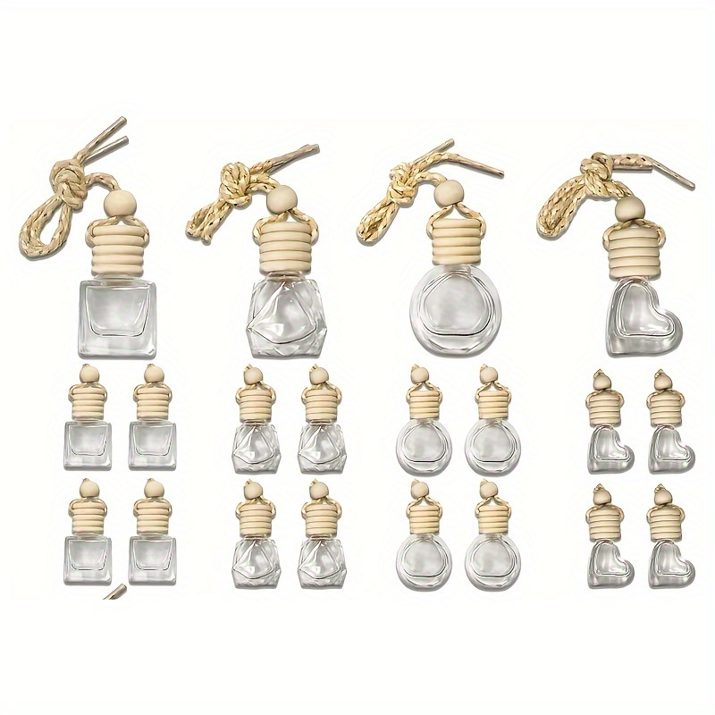 

20pcs Car Air Freshener Bottles - 4 Styles, & Wood, Oil Pendants For Aromatherapy