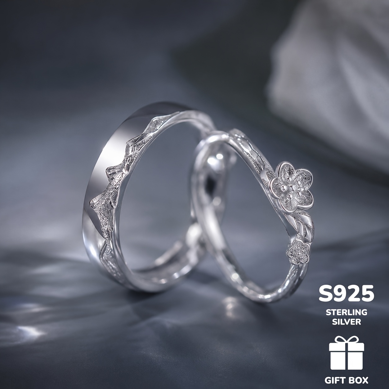 Image of 1 Pair Of S925 925 Silver, Light Flower, High-end Unisex Open Adjustable Inlaid Synthetic Synthetic Synthetic Zircon​​, Daily Casual Wear, Approximately 7.6 Grams