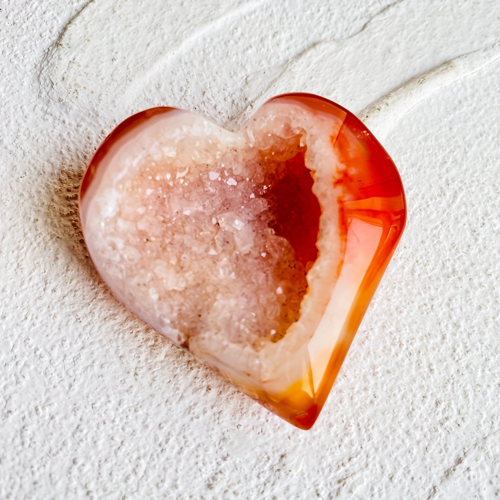 Red Agate Heart Shaped Geode Crystal Cluster with Natural Patterns