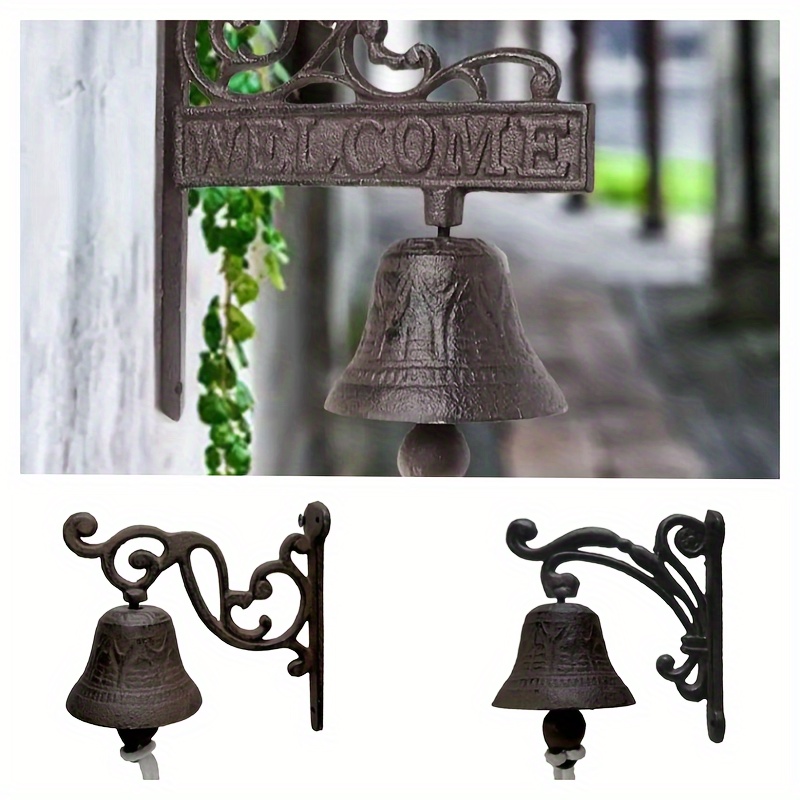 

Iron Cast Outdoor Welcome Door Bell, Wall Mounted Garden Bell With Decorative Design, Rustic Iron Wall Clock Bell For Patio And Yard