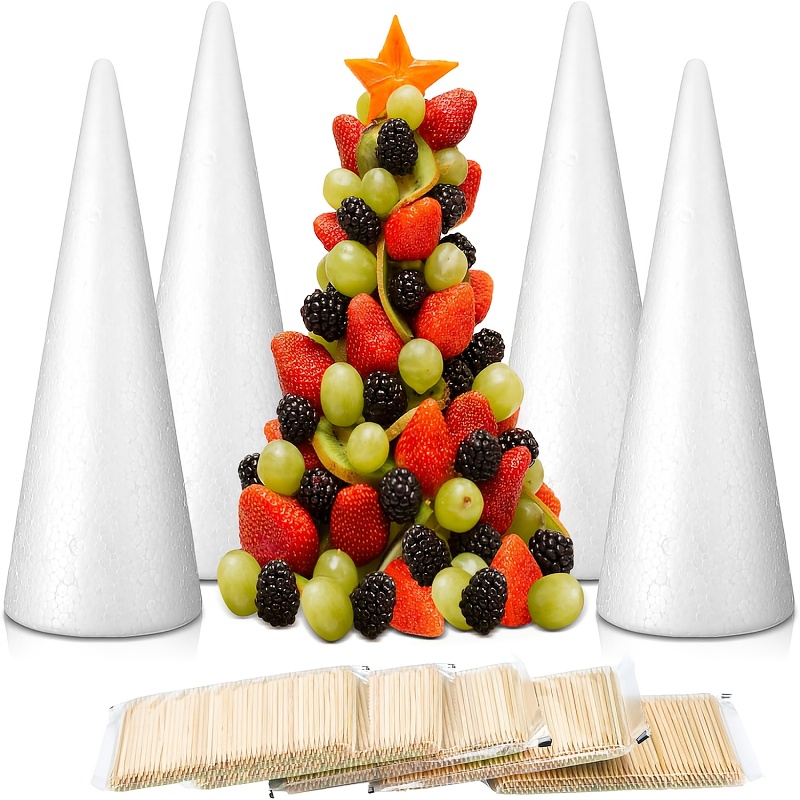 Image of 904pcs Christmas Large Foam Cones, For Craft Christmas Tree Set, Includes 4pcs Foam Christmas Tree Cones, 900pcs Sticks, For Vegetables Fruits Holiday Party Catering Decoration