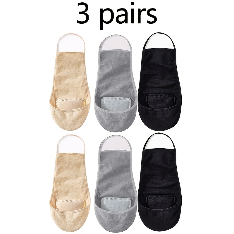 TEMU 3 Paires de Chaussettes Élégantes Invisibles pour Femmes avec Bas de Cheville, Design Demi-Sole, Talons, Épaissies à l', Respirantes et Légères,