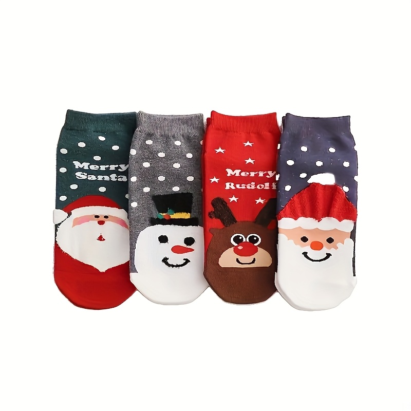 TEMU 4-pack Women's Christmas Socks Cartoon Short Tube Socks