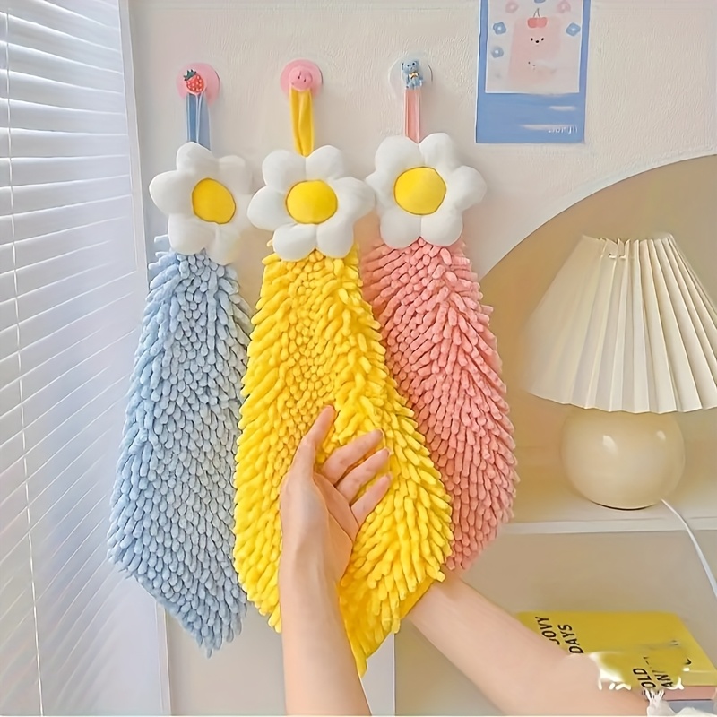 TEMU 3pcs Kitchen Towel Set, Super Soft Bathroom Towels, Cute Floral Towels For Hand Wiping, Home Cleaning, Ideal Bathroom Accessories, Kitchen