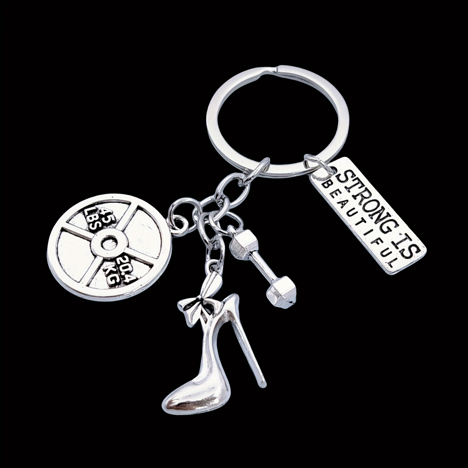 

Fitness Inspired Keychain For Women - Zinc Alloy, Fashionable Gym Dumbbell, High Heel Shoe & Motivational Tag Charms - Stylish Sports Accessory For Backpacks And Keys