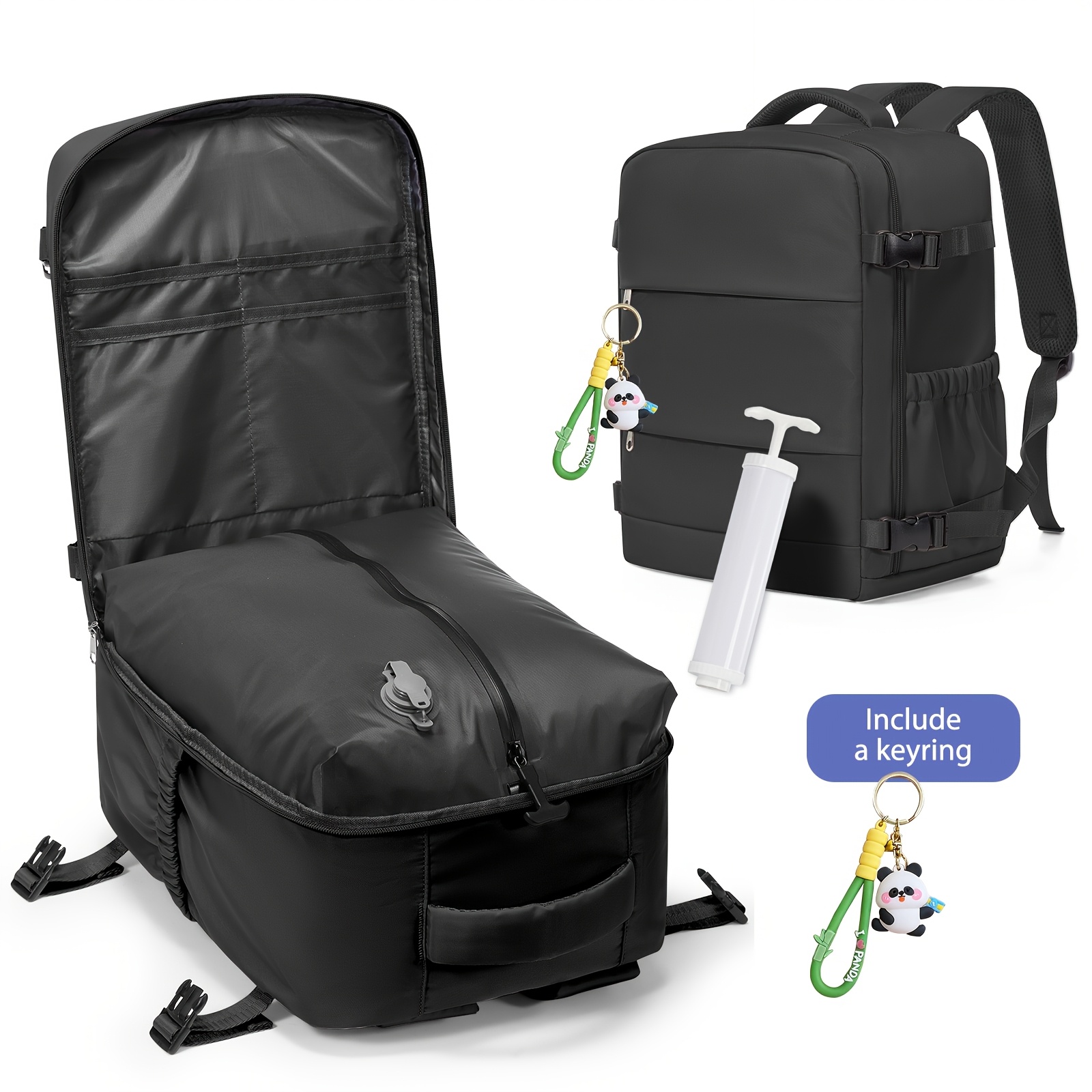 TEMU Vacuum Travel Backpack With Keychain For Women Men, 35l Carry On Backpacks With Pump, Ryanair Backpacks Flight Approved Personal Items Luggage