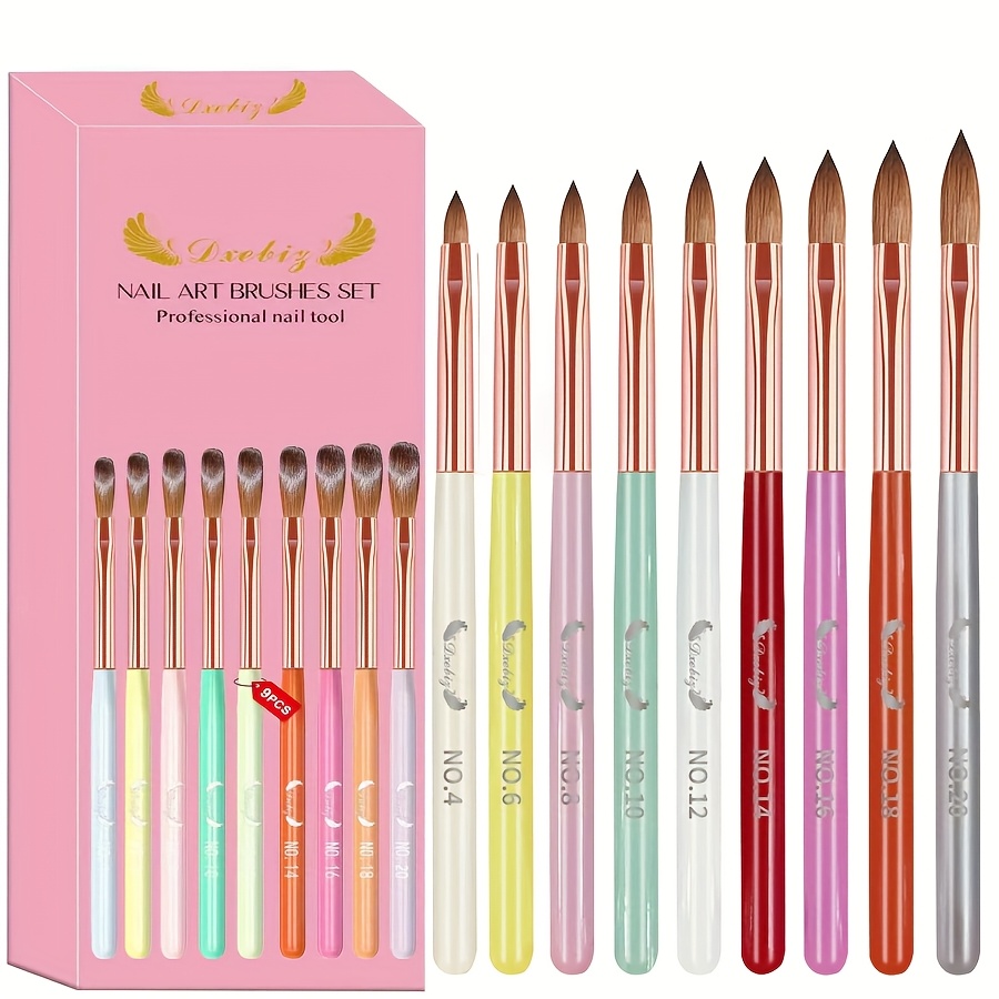 TEMU 9-delige Acryl Nagelkunst Penselen Set - Voor Nagelverlenging, Carving, Schilderen en Manicure & Pedicure